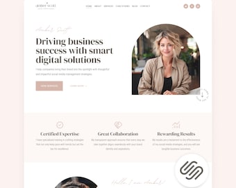 Squarespace Website Template Social Media Squarespace 7.1 Web Site Marketing Agency Virtual Assistant Portfolio