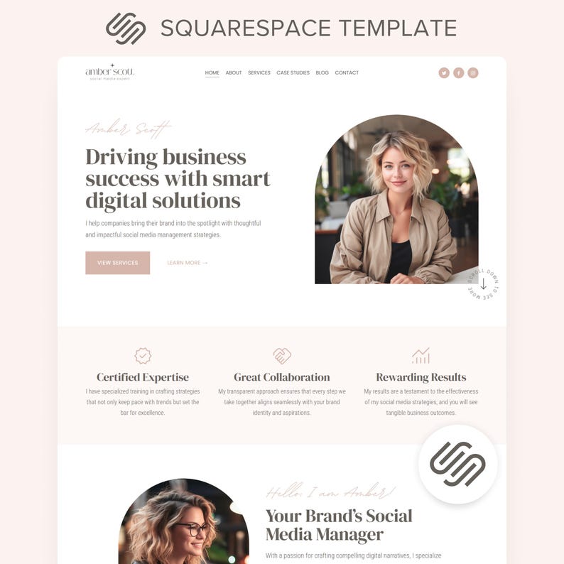 Squarespace Website Template Social Media Squarespace 7.1 Web Site Marketing Agency Virtual Assistant Portfolio image 1