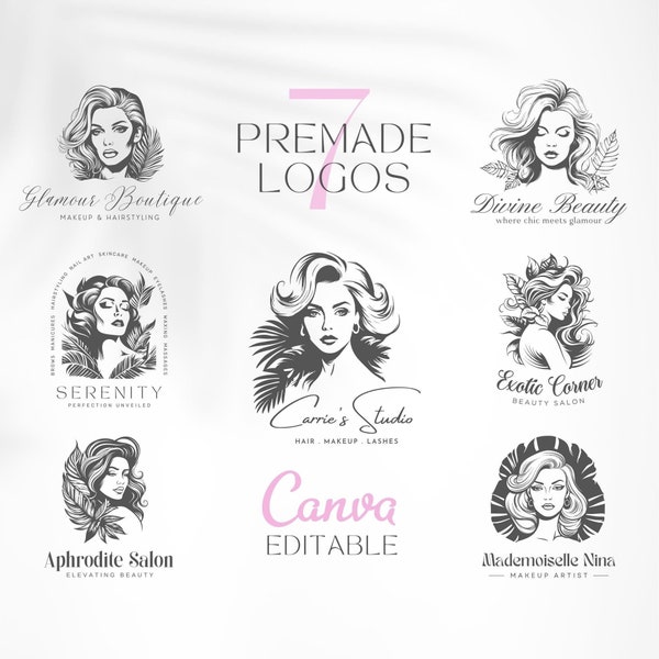 7 Beauty Logo Designs Premade Canva Logo Makeup Artist Logo Hairstylist DIY Logo Beauty Salon Canva Template Logo Esthetician DIY Logo Canva