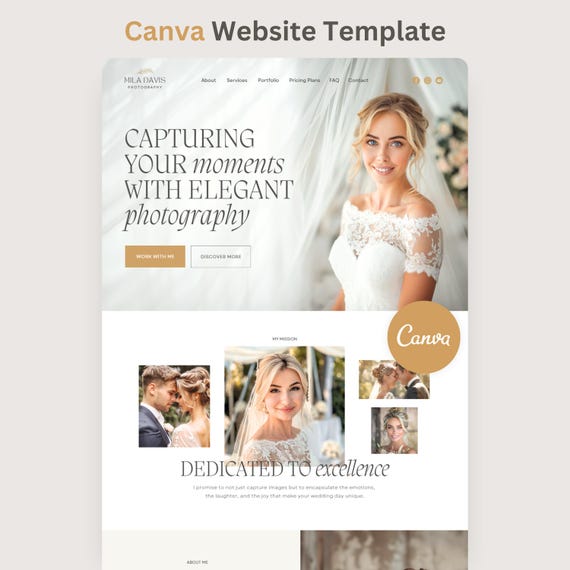 One Page Website Template for Photographers Editable Wedding Photography Canva Website DIY Web Site