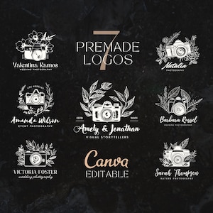 7 Photography Logo Designs, Canva Watermark Logo, Premade Camera Logo, Editable Photography Logo, Canva Logo, DIY Logo, HandDrawn Boho Logos