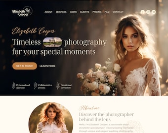 Photography Website Template Canva Boho Website Photographer Landing Page Template Wedding Photographer Site Photography One Page Web Site