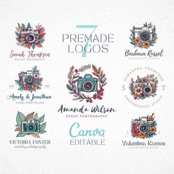 7 Photography Logo Designs, Premade Camera Logo, Editable Photography Logo, Canva Photography Logo, DIY Logo Designs, Vintage Logo Template