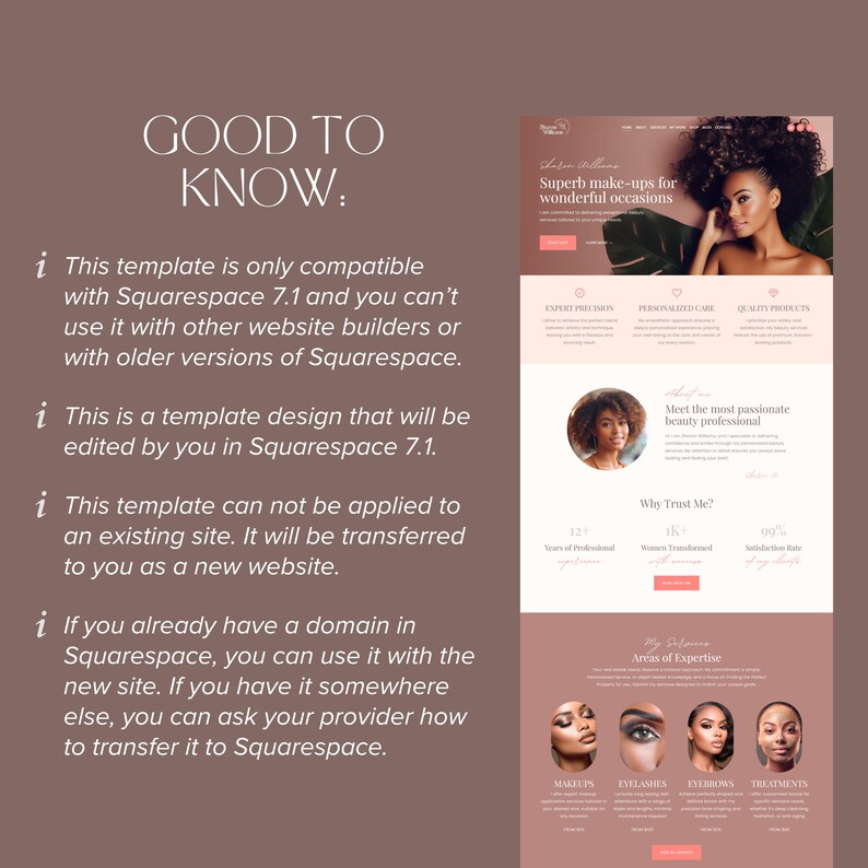 Squarespace-webbmall Skönhetssalong Squarespace för hudterapeut Rosa flersidig webbplats bild 10