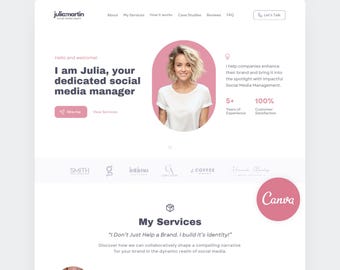 Plantilla de Canva para gestor de redes sociales Sitio web de Canva Asistente virtual Página de destino Marketing digital