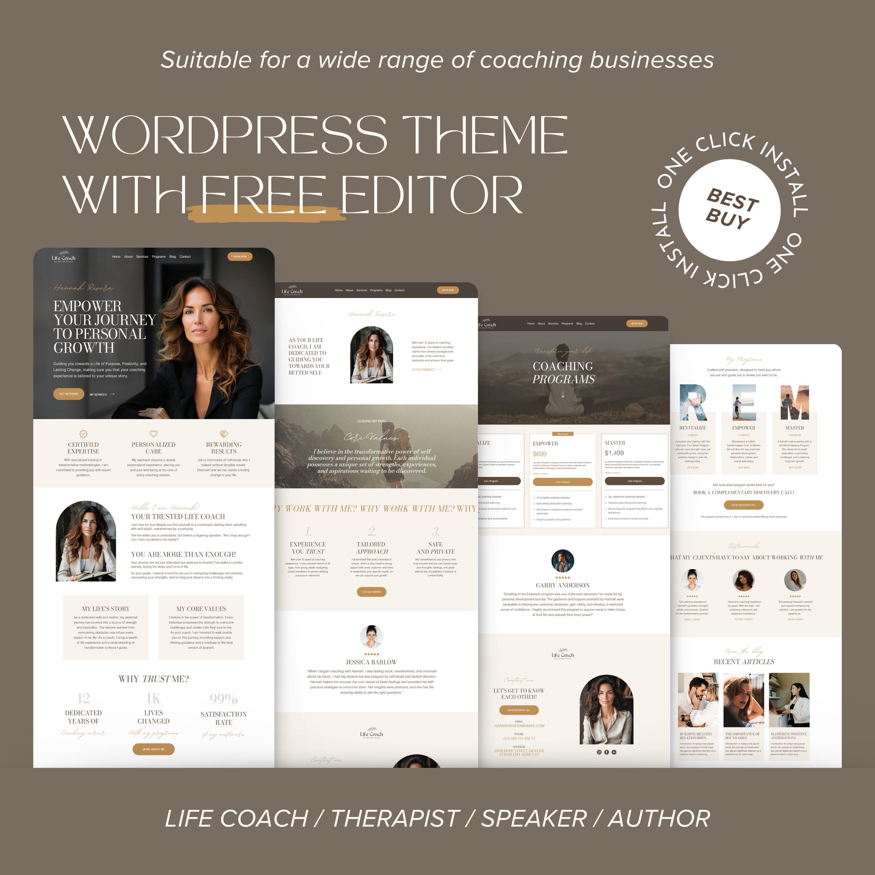 Life Coach Wordpress Theme Coaching Full Website Therapist Wordpress ...