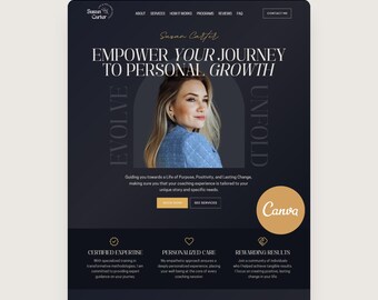 Coaching Website Template Canva Template for Life Coach Boho Landing Page Therapist Web Site