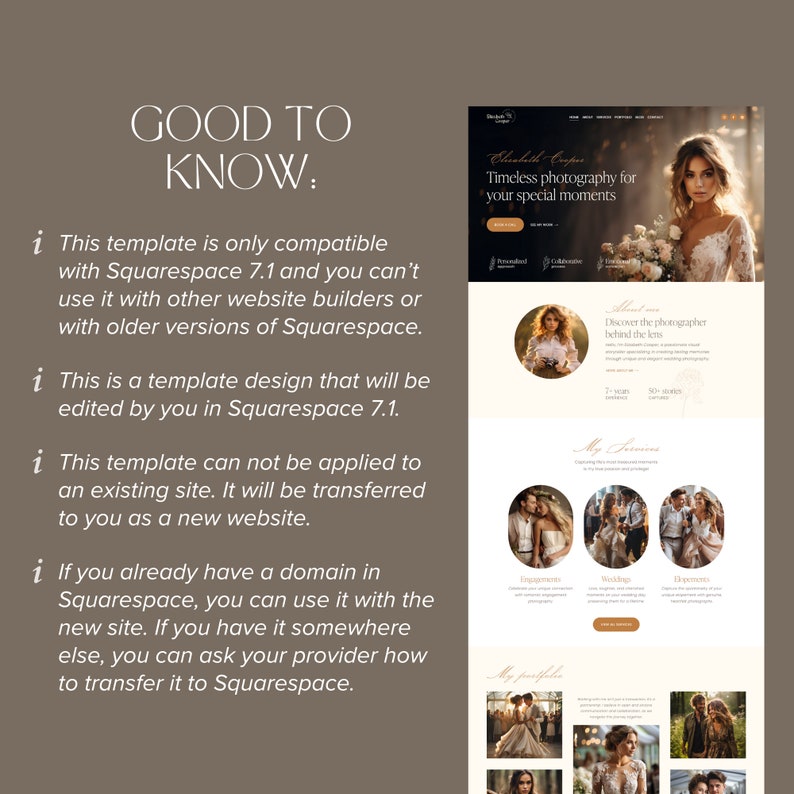 Squarespace Template for Photographers Boho Wedding Photography Website Editable Web Site DIY Square Space image 10