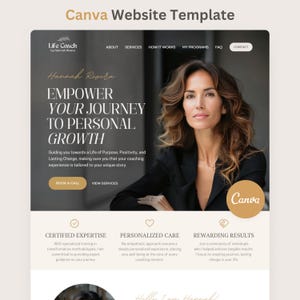 Life Coach Canva Website Template Coaching Template Boho Therapist Web Site Editable One Page image 1