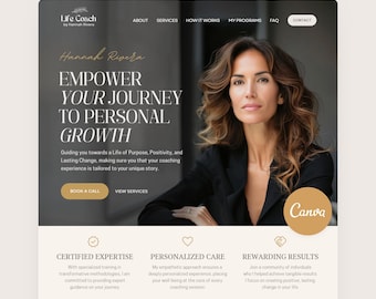Life Coach Canva Website Template Coaching Template Boho Therapist Web Site Editable One Page