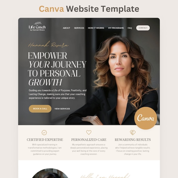 Life Coach Canva Website Template Coaching Template Boho Therapist Web Site Editable One Page