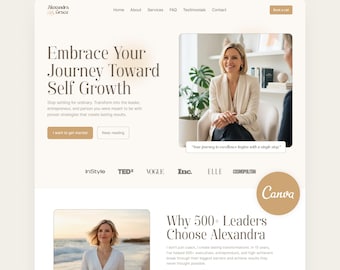 Coaching Full Website Template Coach Canva Template Multi Page Therapist Web Site Editable