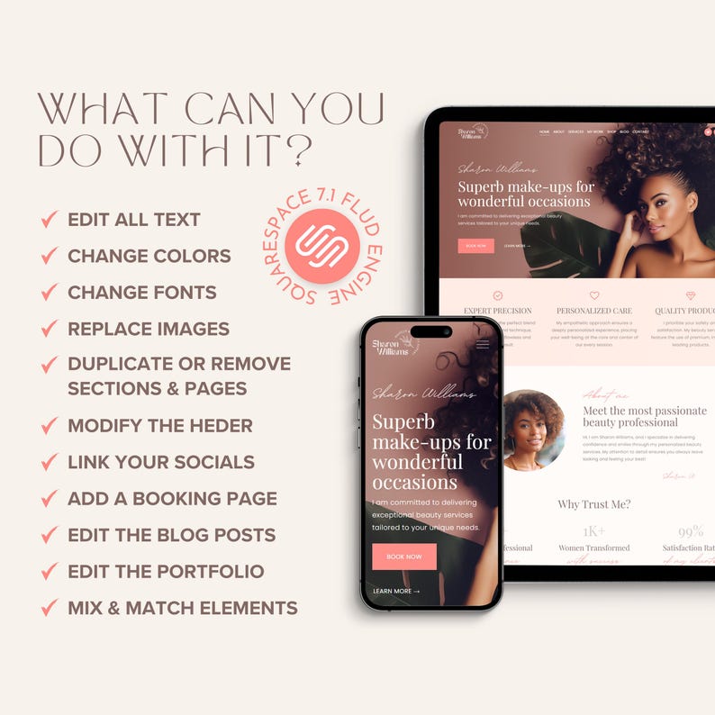 Squarespace-webbmall Skönhetssalong Squarespace för hudterapeut Rosa flersidig webbplats bild 6