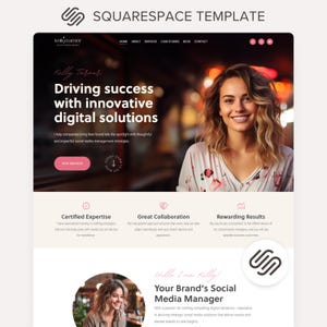 Squarespace Template Marketing Agency Squarespace 71 Social Media Website Pink Sales Page Virtual Assistant