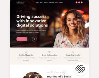 Squarespace Template Marketing Agency Squarespace 71 Social Media Website Pink Sales Page Virtual Assistant