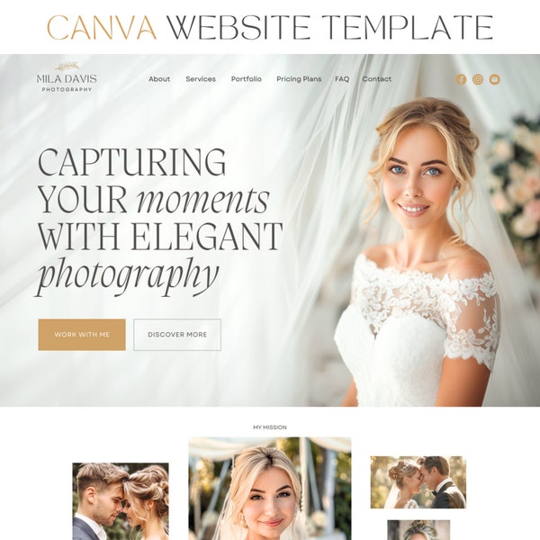 Photography Canva Website Template Photographer Website Boho Landing Page Template Wedding Photographer Canva Photography One Page Web Site