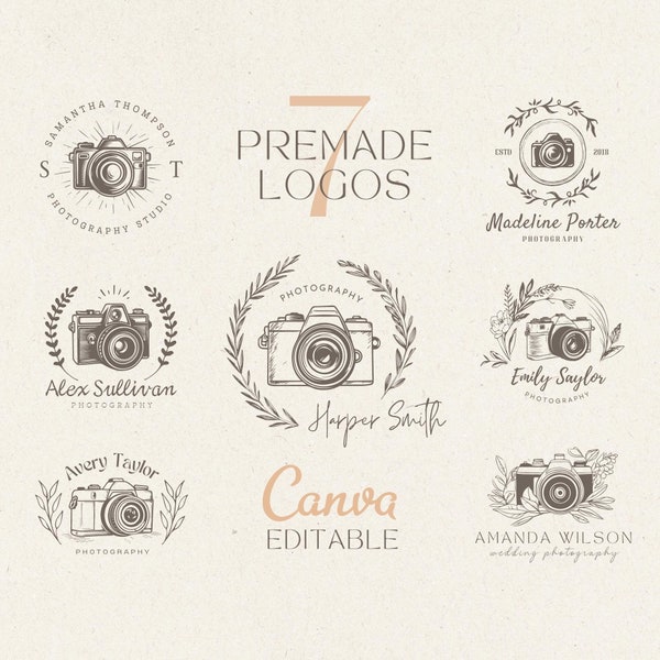 7 Fotografie Logo-Designs, vorgefertigtes Kamera-Logo, bearbeitbares Fotografie-Logo, Canva Wasserzeichen Logo-Design, DIY Logo-Designs, Handgezeichnetes Logo