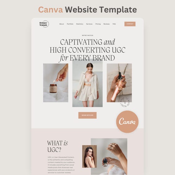 Canva UGC Website Template UGC Portfolio Content Creator Landing Page Boho Web Site