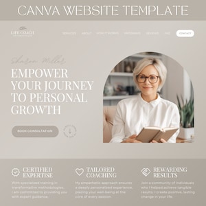Coaching Website Template Canva Template for Therapist Editable One Page Web Site DIY Design