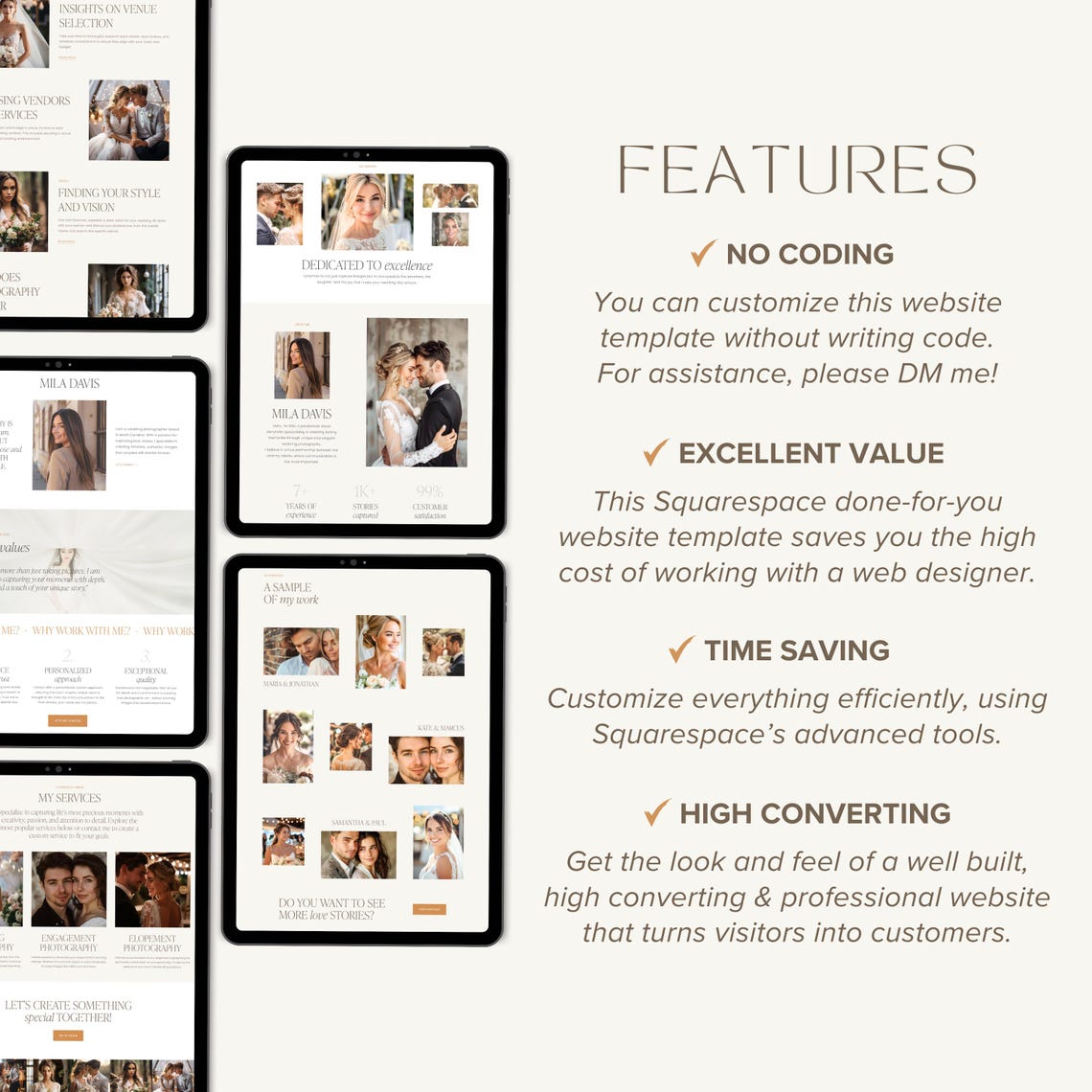 Wedding Photography Website Squarespace Template for Photographers Boho