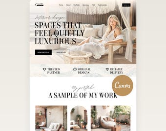Interior Design Website Templates Designer Canva Template Home Decorator Luxury Portfolio Boho Full Site