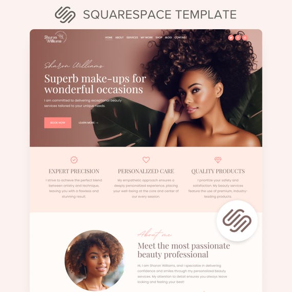 Squarespace Website Template Beauty Salon Squarespace for Esthetician Pink Multi Page Web Site