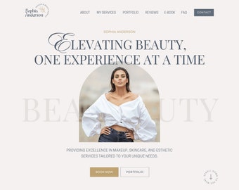 Modèle de site Web de beauté Site Web Canva Boho Site Web de maquilleur Page de destination d'un salon de beauté Site Web de soins de la peau Esthéticienne Une page Lash Tech