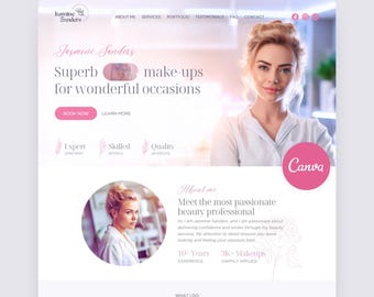 Beauty Salon Website Canva Website Template Makeup Artist One Page Esthetician Web Site Skincare