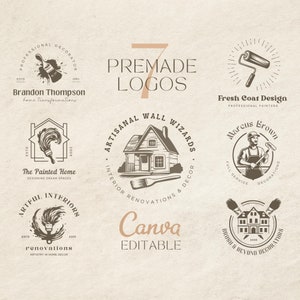 7 Premade House Decorator Logos: Artful Painter Designs (Canva Editable Template)