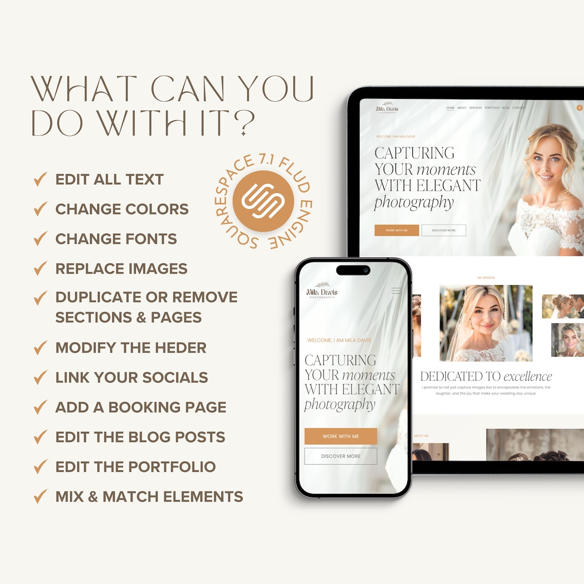 Wedding Photography Website Squarespace Template for Photographers Boho