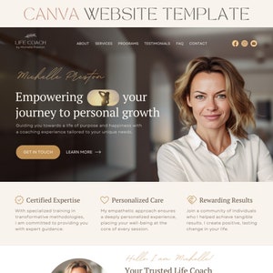 Life Coach Website Template Canva Coaching Website Boho Landing Page Template Coaching Business Therapist Web Site Canva One Page Website