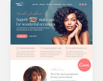 Canva Website Template for Esthetician Canva Web Site Skincare Medspa One Page Makeup Artist
