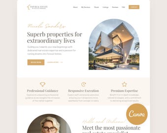 Real Estate Canva Website Template Realtor Canva Landing Page Agent Portfolio Boho Web Site