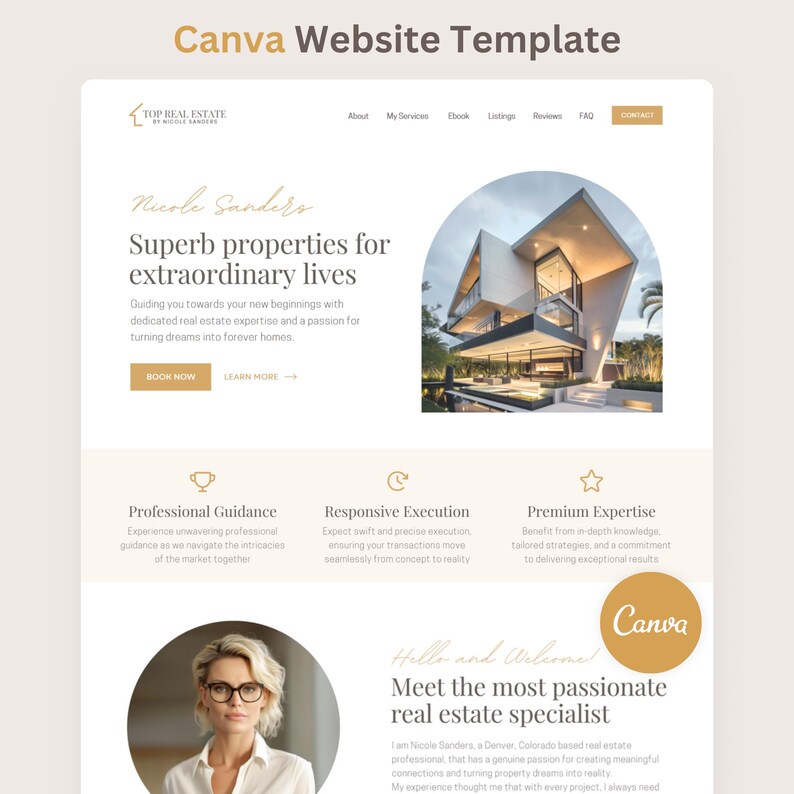 Real Estate Canva Website Template Realtor Canva Landing Page Agent ...
