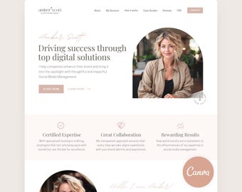 Plantilla de sitio web para administrador de redes sociales Canva Sitio web de una página Asistente virtual Marketing digital DIY