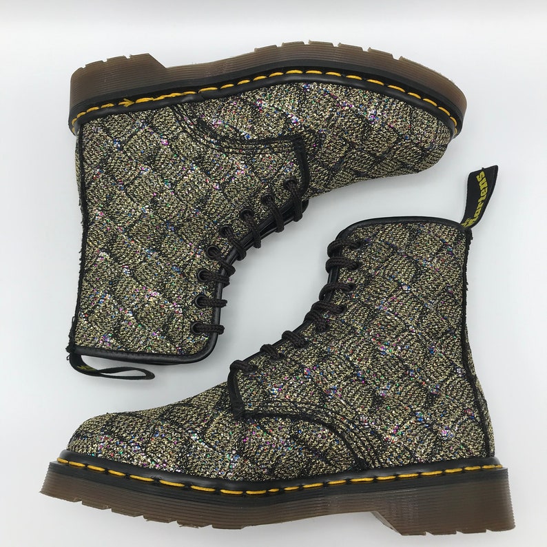 Vintage Dr. Martens Doc Gold Black Fabric Glitter Boots UK 5 Etsy