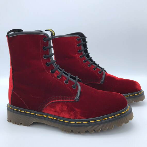 Vintage Dr. Martens Doc Red Velvet Fabric 8 Eye Bo