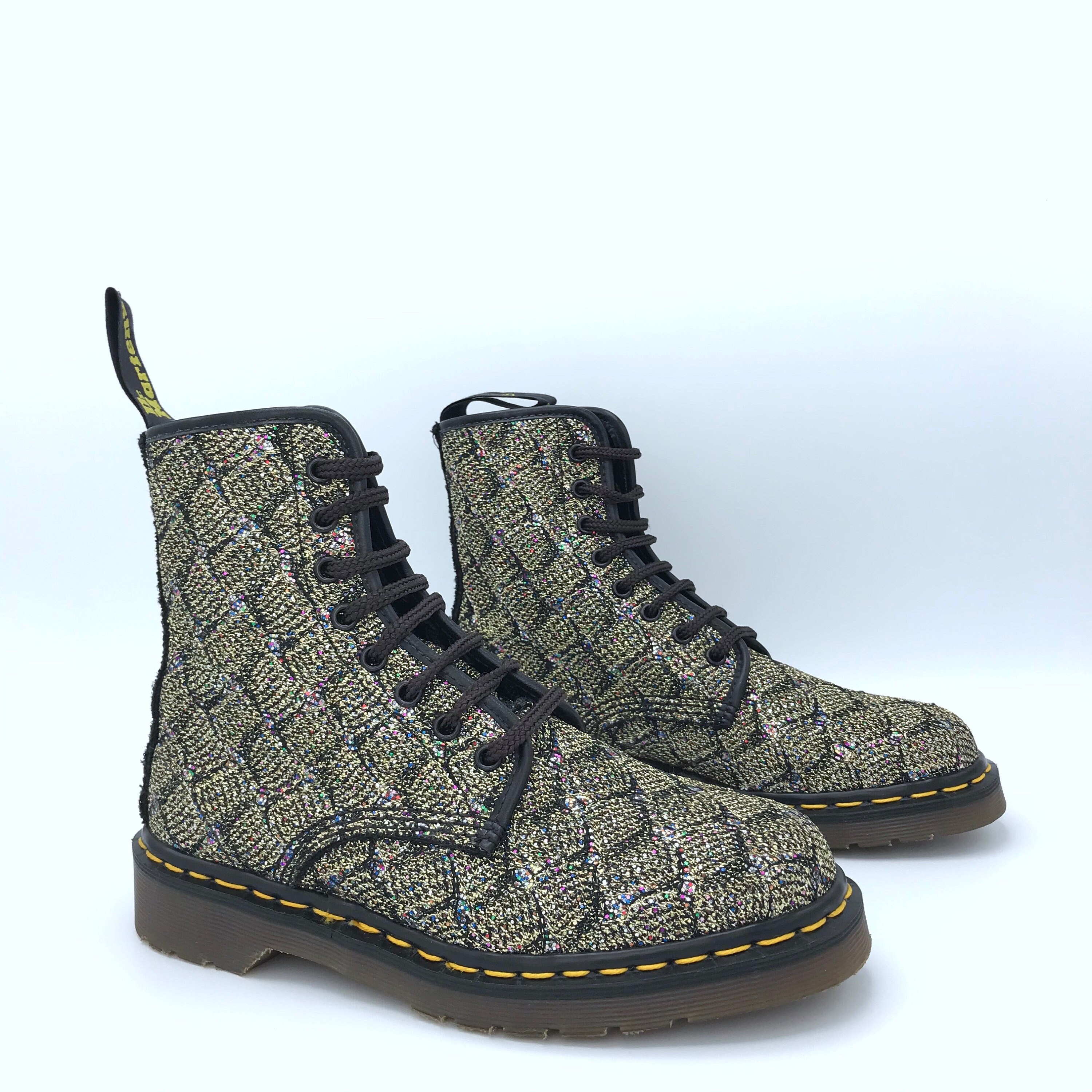 Vintage Dr. Martens Doc Gold Black Fabric Glitter Boots UK 5 Etsy