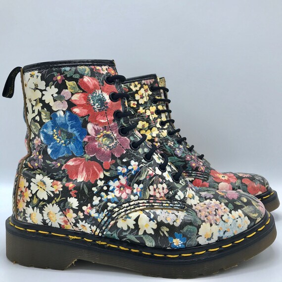 Vintage Dr. Martens Doc Floral 8 Eye Leather Boots