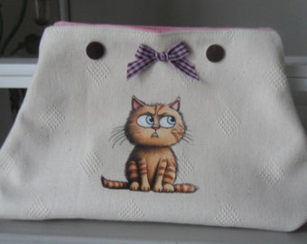 pochette en tissu de rangement motif chat, cadeau fête des mères