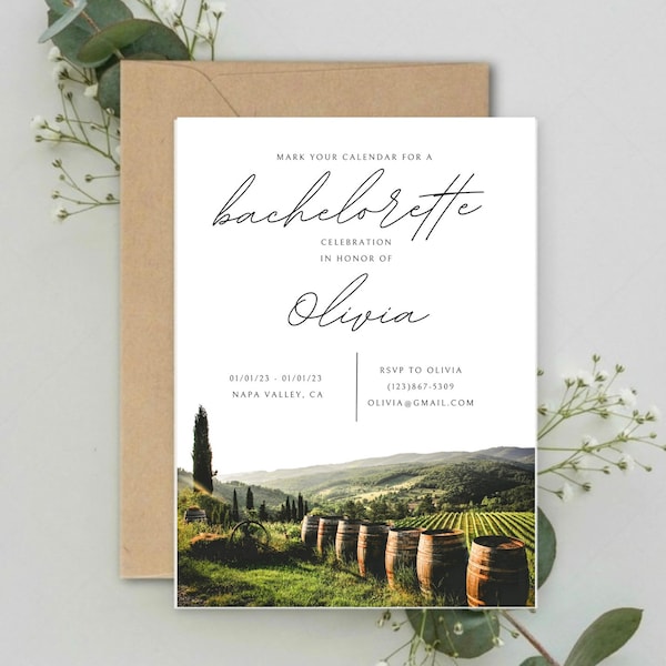 Napa Valley Sonoma Wine Vineyard Bachelorette Party Weekend or Birthday Invitation with Itinerary