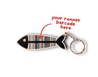 Custom Fish barcode keyrings for Free 5k Run Events
