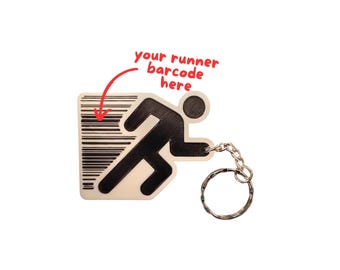 Custom Runner barcode keyrings for Free 5k Run Events
