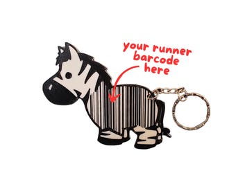 Custom Zebra barcode keyrings for Free 5k Run Events