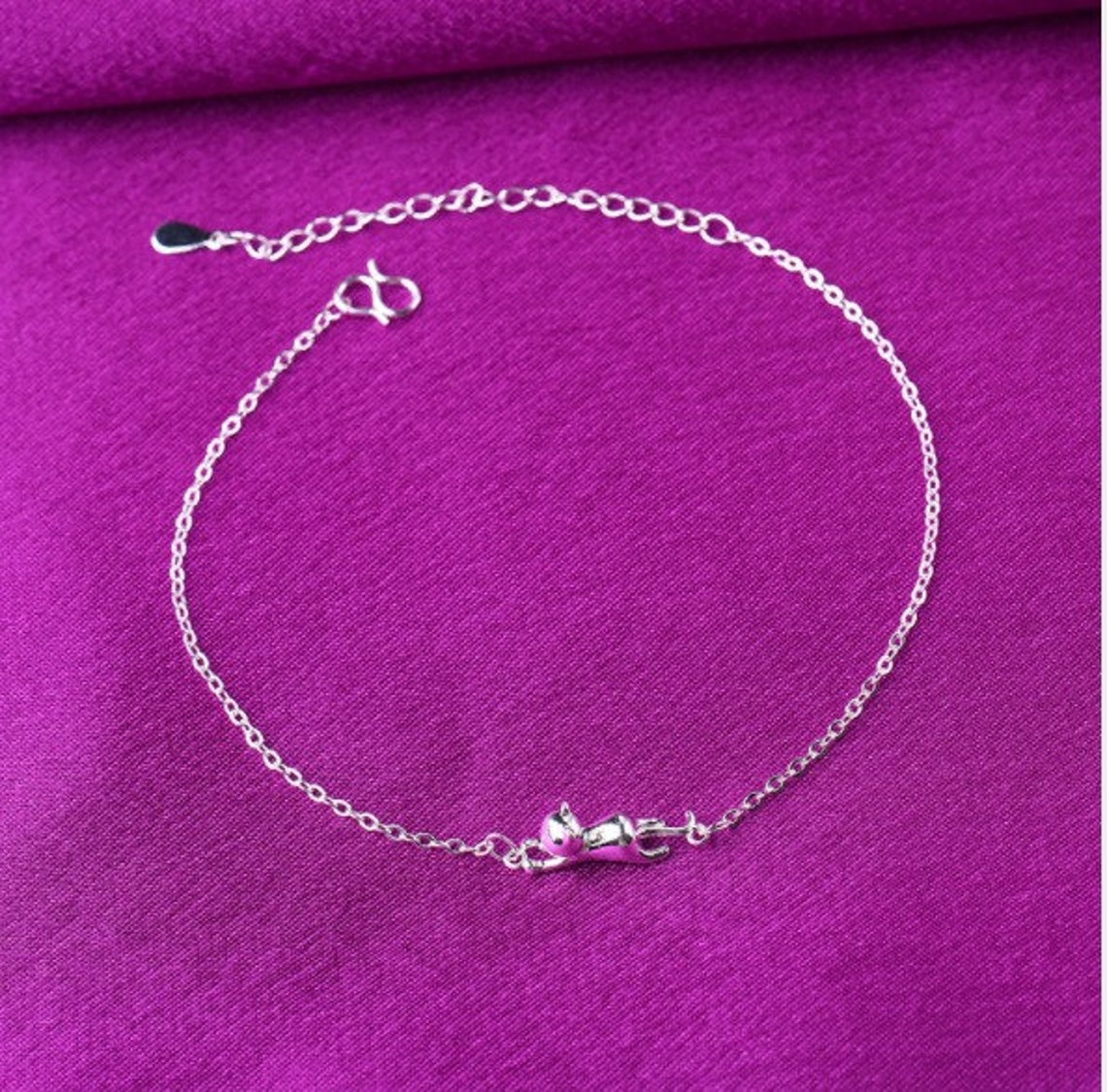 Sterling Silver Cat Bracelet, Cat Bracelet, Kitten Bracelet, Initial
