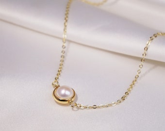 gold pearl choker Pearl necklace, Simple Pearl necklace, Bridal jewelry, wedding Bridesmaid Necklace,Gold fill one pearl necklace