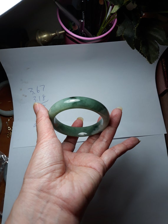 Jadeite Jade Bangle Grey and Dark Green jade bang… - image 5