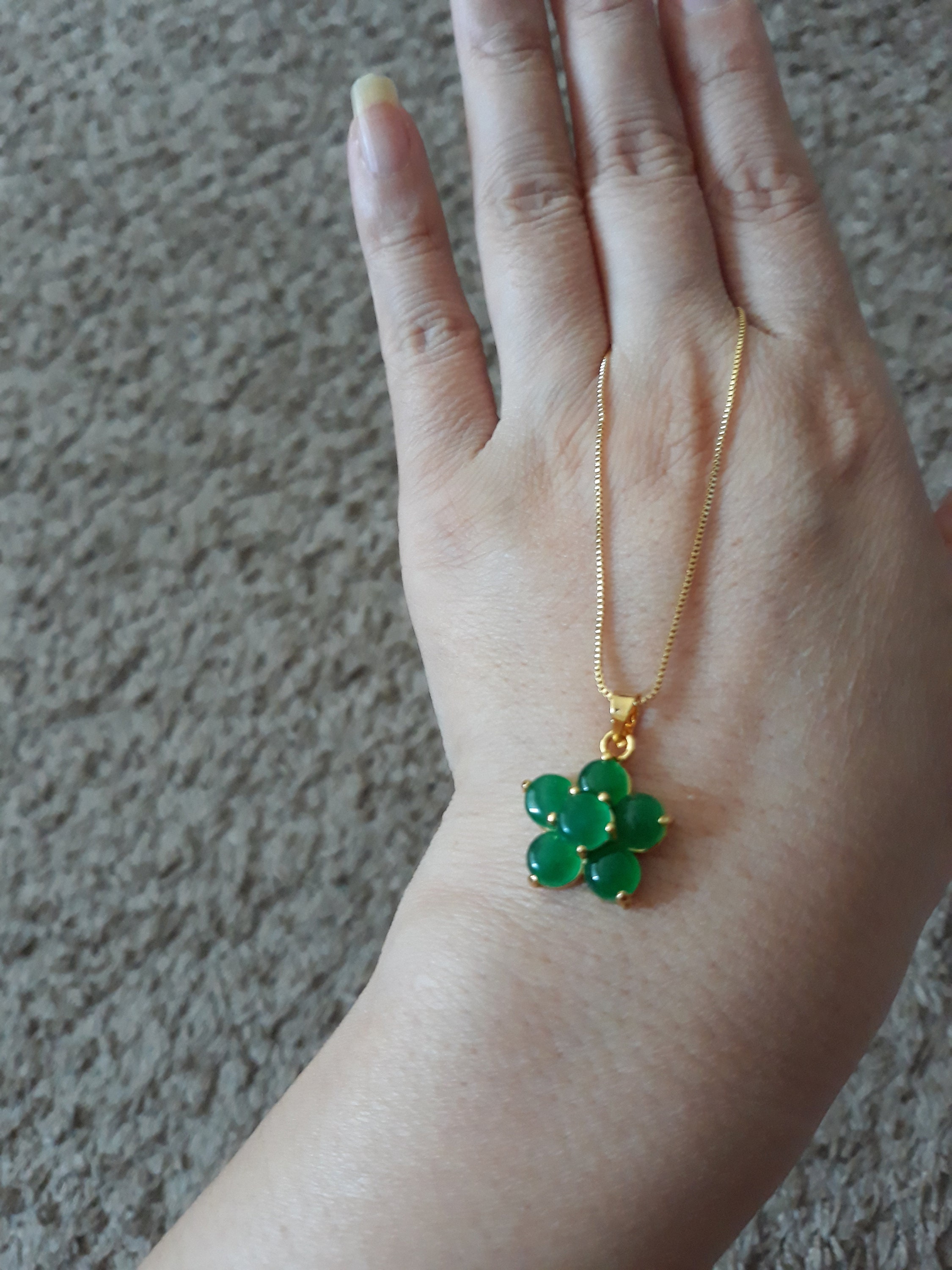 Jade Flower Necklace Green Jade Pendant Necklace ,jade Clover Pendant