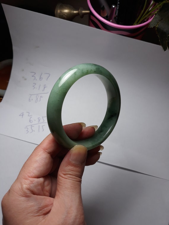 Jadeite Jade Bangle Grey and Dark Green jade bang… - image 3