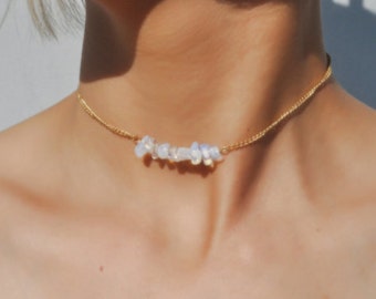 Clear Quartz Necklace,clear quartz choker,clear quartz quartz necklace, clear gemstone necklace, clear crystal; Boho Hippie Necklac